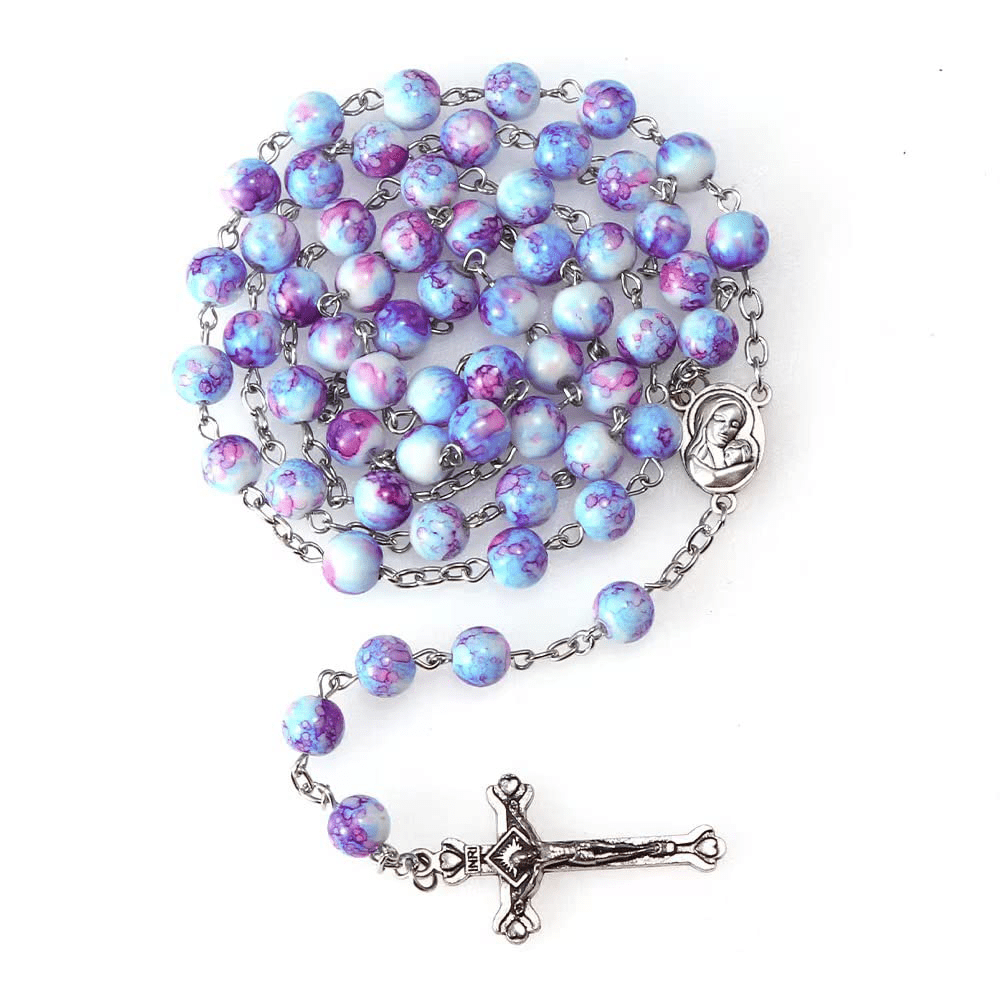 Christianartworkshop Madonna and Child & Crucifix of 8 mm Round Multicolor Acrylic Alloy Chain Rosary - image 7