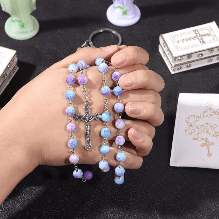 Christianartworkshop Madonna and Child & Crucifix of 8 mm Round Multicolor Acrylic Alloy Chain Rosary - image 2