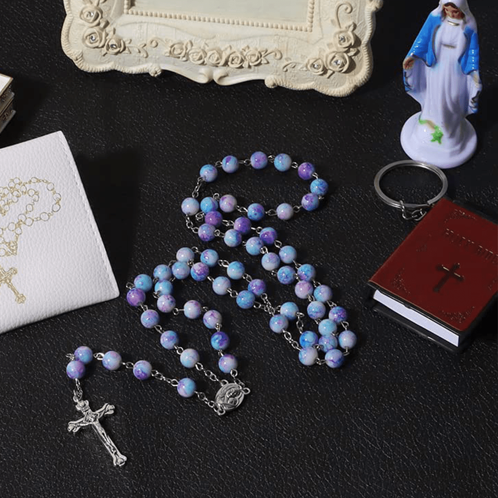 Christianartworkshop Madonna and Child & Crucifix of 8 mm Round Multicolor Acrylic Alloy Chain Rosary - image 6