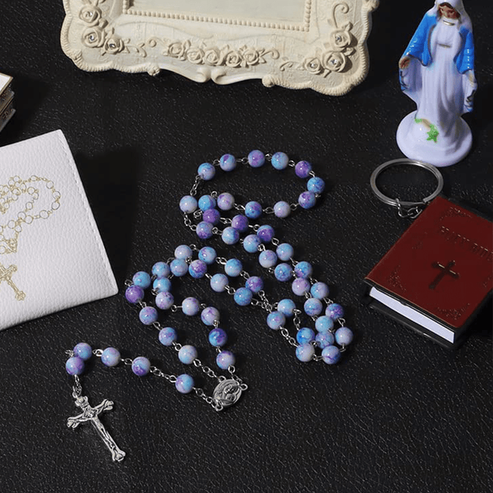 Christianartworkshop Madonna and Child & Crucifix of 8 mm Round Multicolor Acrylic Alloy Chain Rosary - image 6