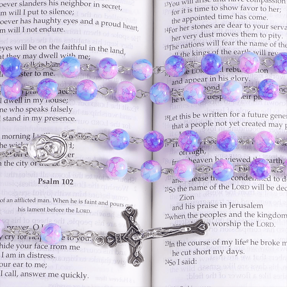 Christianartworkshop Madonna and Child & Crucifix of 8 mm Round Multicolor Acrylic Alloy Chain Rosary - image 5