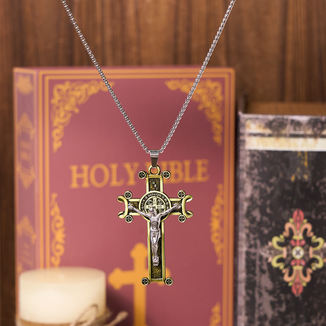 Christianartworkshop Classic Style St. Benedict Cross Pendant Exquisite Protective Amulet Necklace