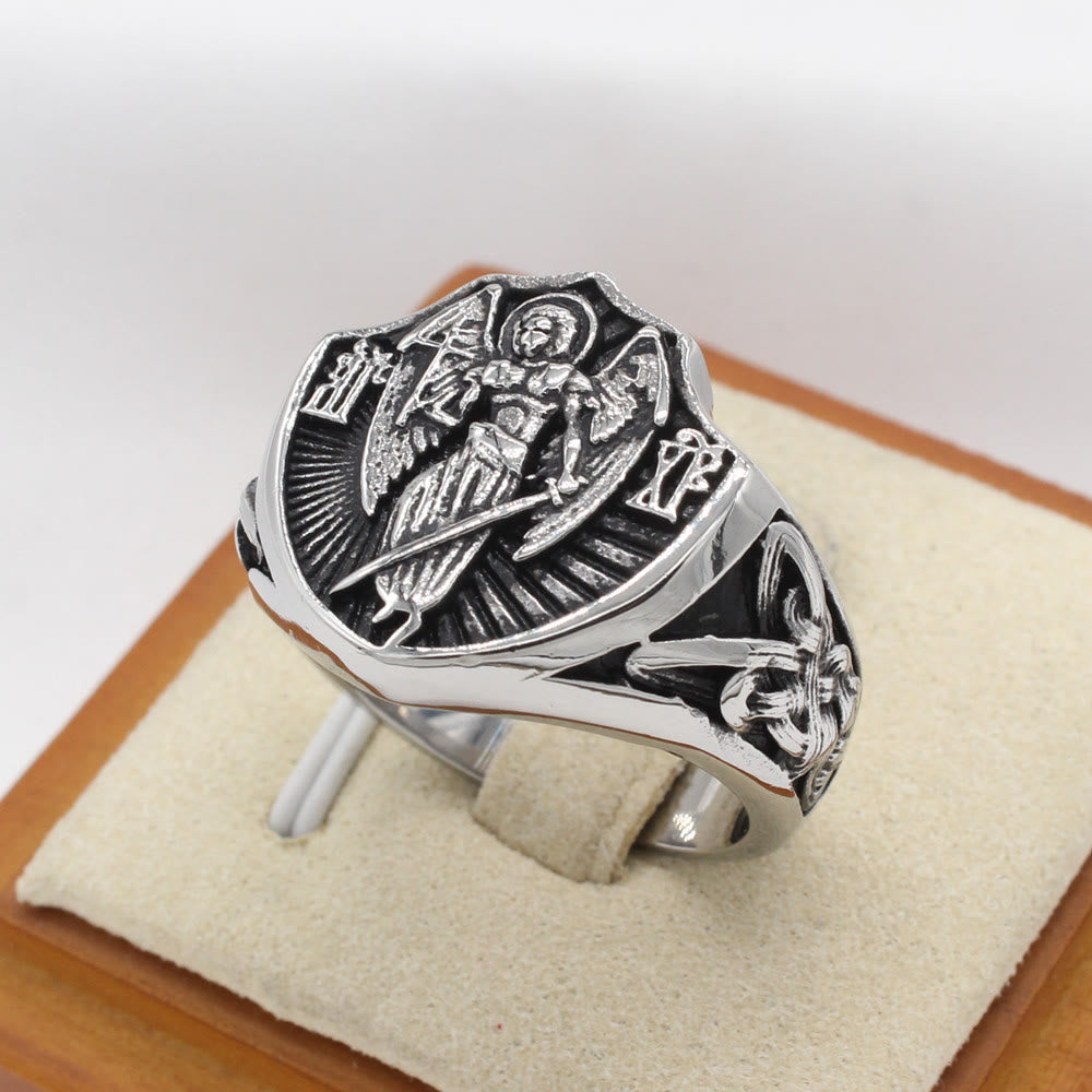 Christianartworkshop Retro Style St. Michael Guardian Angel Protection & Strength Ring - image 3