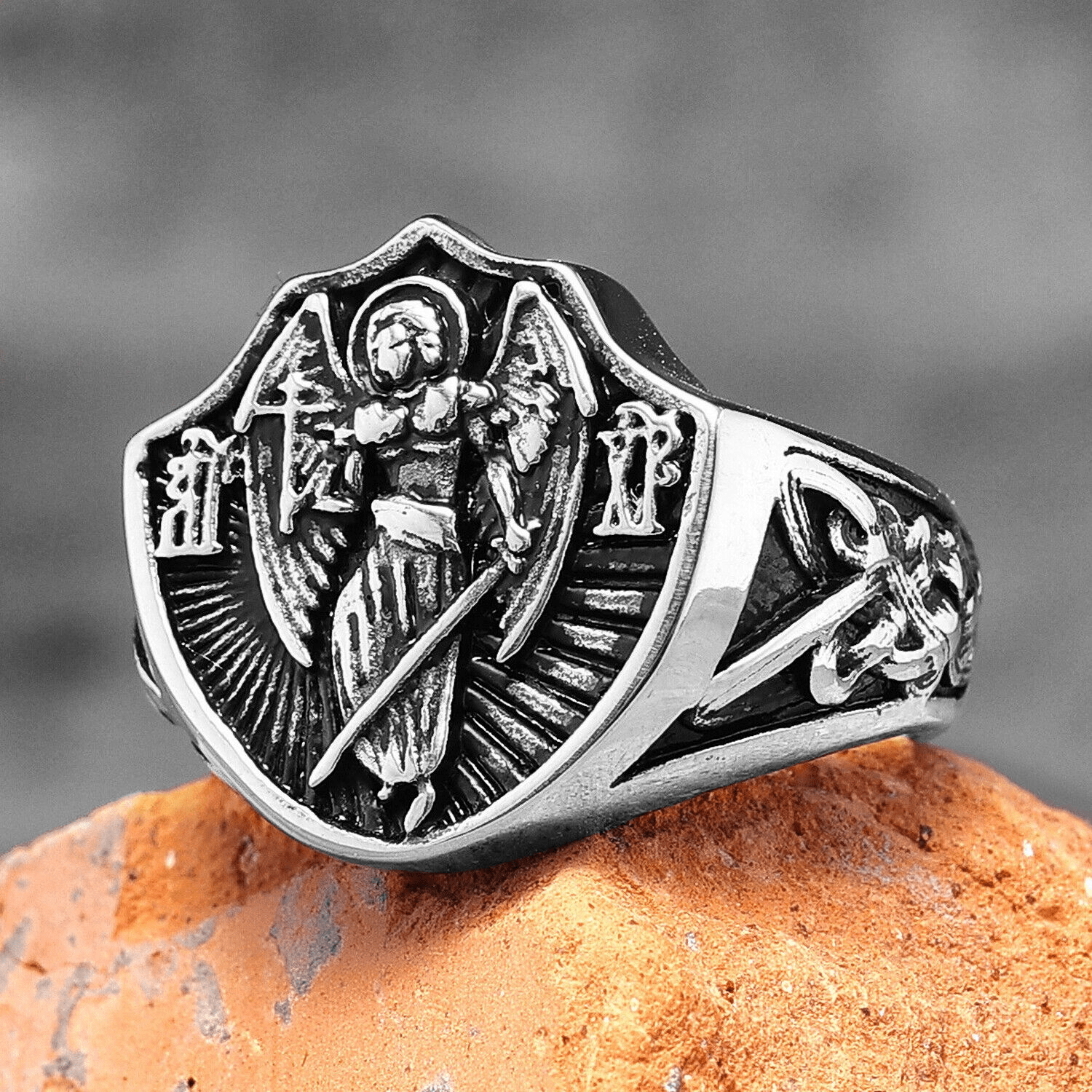 Retro St. Michael Guardian Angel Ring — Protection & Strength Signet ...