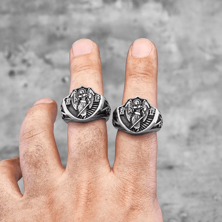 Christianartworkshop Retro Style St. Michael Guardian Angel Protection & Strength Ring - image 6