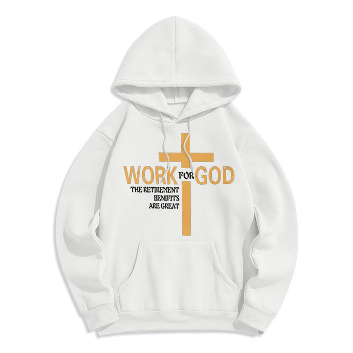Christianartworkshop Classic Style Cross Work For God Fleece Lined Polyester Hoodie - White - 2XL - image 5