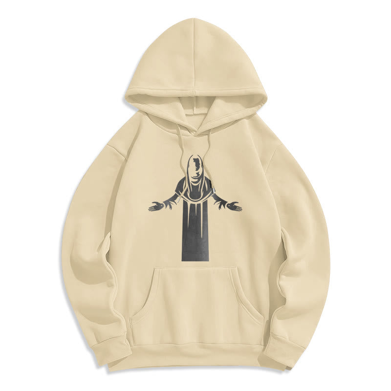 Christianartworkshop Classic Style Saint Figure Hands Open Praying Fleece Lined Polyester Hoodie - Beige - 2XL - image 0