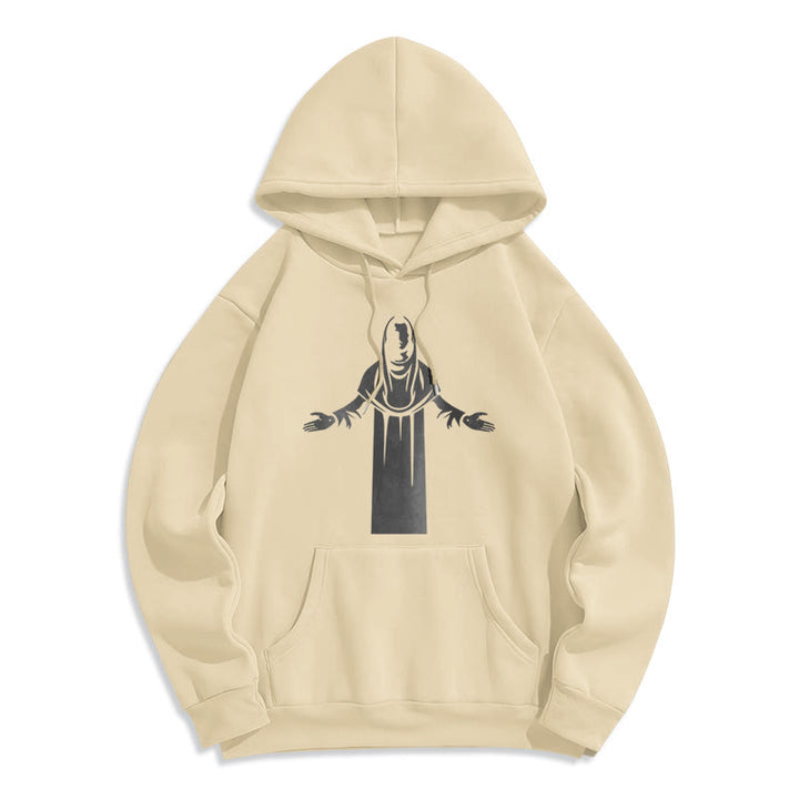 Christianartworkshop Classic Style Saint Figure Hands Open Praying Fleece Lined Polyester Hoodie - Beige - 2XL - image 0