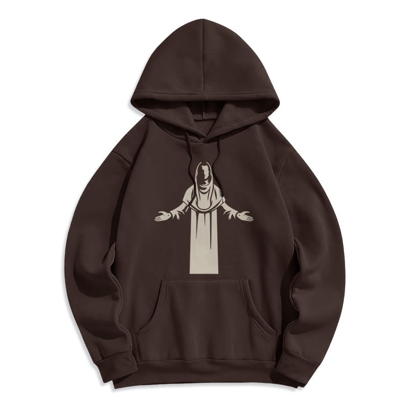 Christianartworkshop Classic Style Saint Figure Hands Open Praying Fleece Lined Polyester Hoodie - Brown - 2XL - image 15