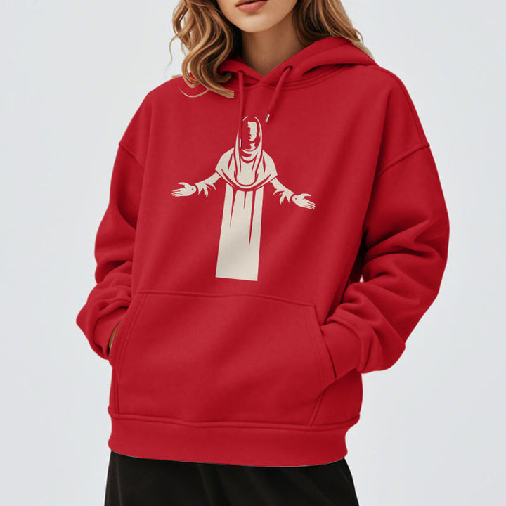 Christianartworkshop Classic Style Saint Figure Hands Open Praying Fleece Lined Polyester Hoodie - image 37