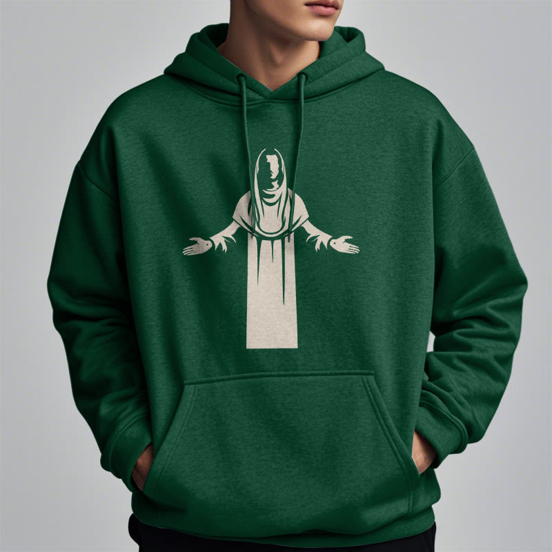 Christianartworkshop Classic Style Saint Figure Hands Open Praying Fleece Lined Polyester Hoodie - image 22