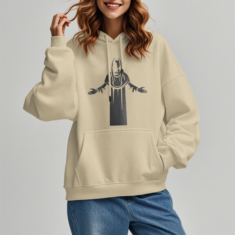 Christianartworkshop Classic Style Saint Figure Hands Open Praying Fleece Lined Polyester Hoodie - image 1