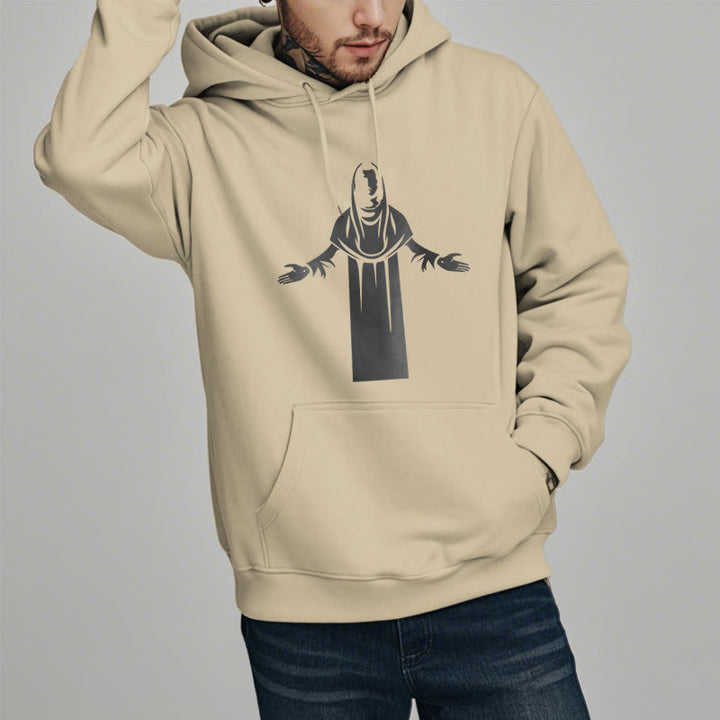 Christianartworkshop Classic Style Saint Figure Hands Open Praying Fleece Lined Polyester Hoodie - image 2