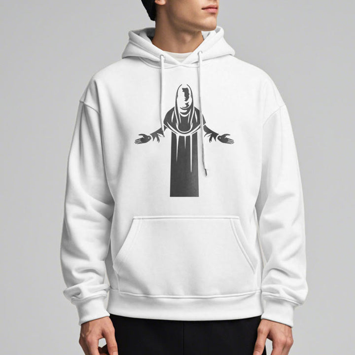 Christianartworkshop Classic Style Saint Figure Hands Open Praying Fleece Lined Polyester Hoodie - image 12