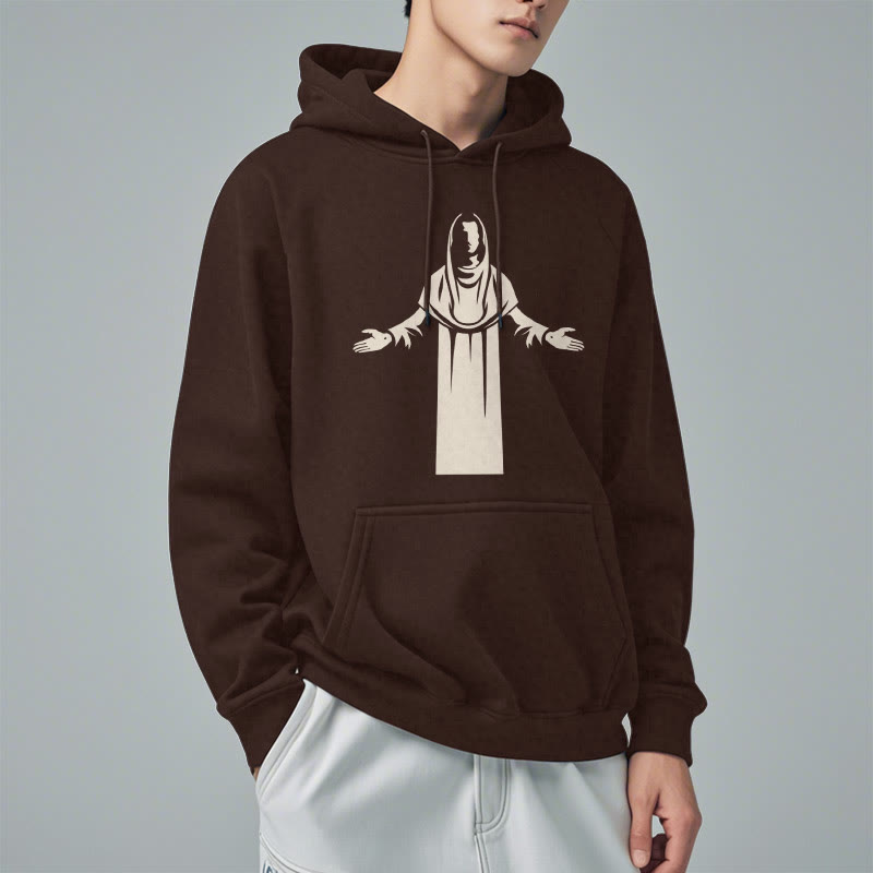 Christianartworkshop Classic Style Saint Figure Hands Open Praying Fleece Lined Polyester Hoodie - image 18