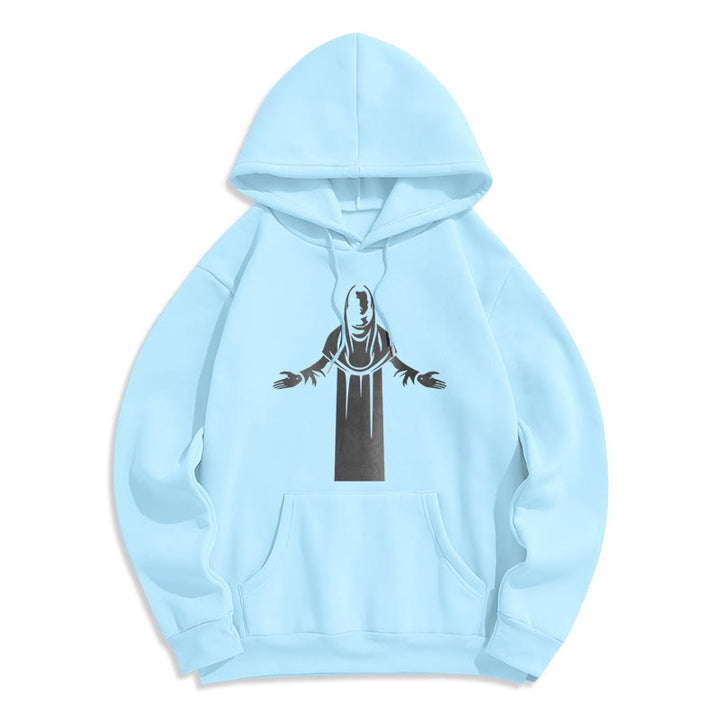 Christianartworkshop Classic Style Saint Figure Hands Open Praying Fleece Lined Polyester Hoodie - Blue - 2XL - image 25
