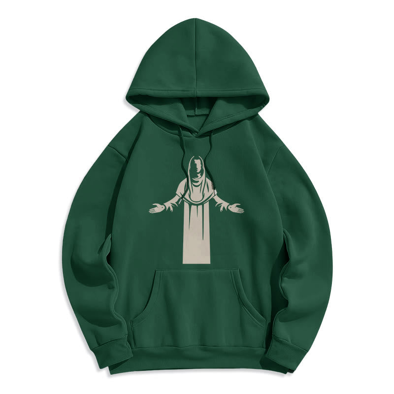 Christianartworkshop Classic Style Saint Figure Hands Open Praying Fleece Lined Polyester Hoodie - Green - 2XL - image 20