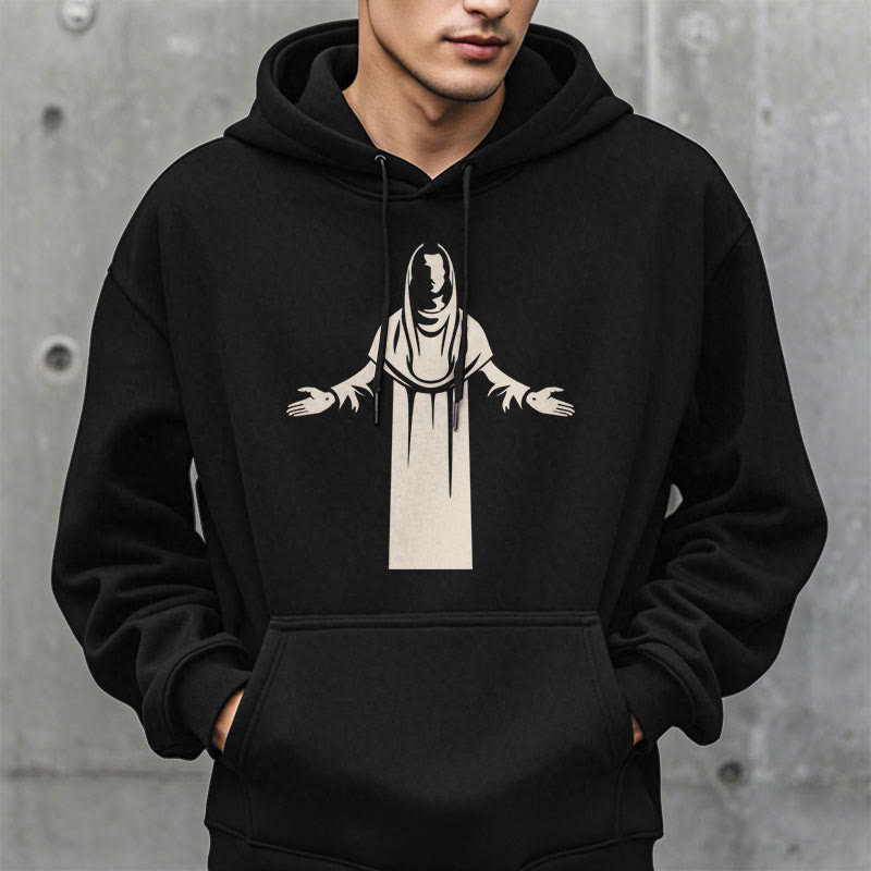Christianartworkshop Classic Style Saint Figure Hands Open Praying Fleece Lined Polyester Hoodie - image 7