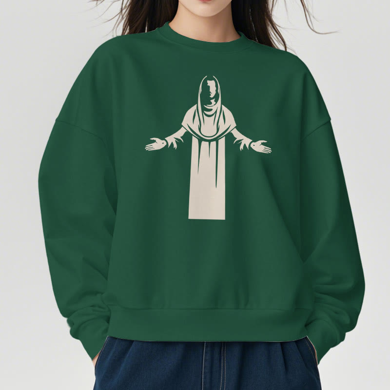 Christianartworkshop Classic Style Saint Figure Hands Open Praying Fleece Lined Polyester Sweatshirt - image 22