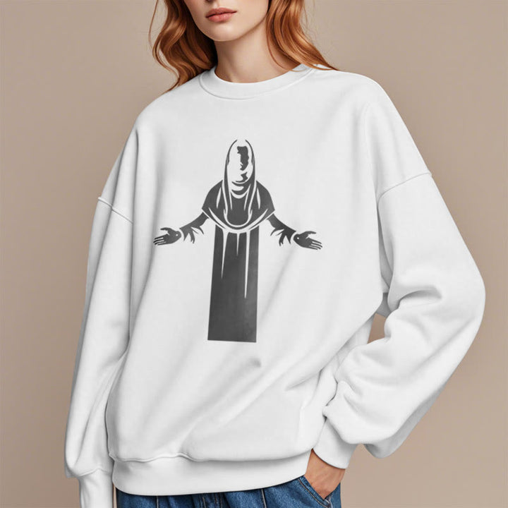 Christianartworkshop Classic Style Saint Figure Hands Open Praying Fleece Lined Polyester Sweatshirt - image 13