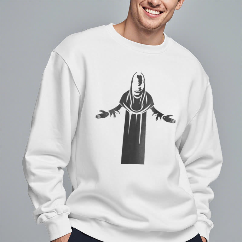 Christianartworkshop Classic Style Saint Figure Hands Open Praying Fleece Lined Polyester Sweatshirt - image 12