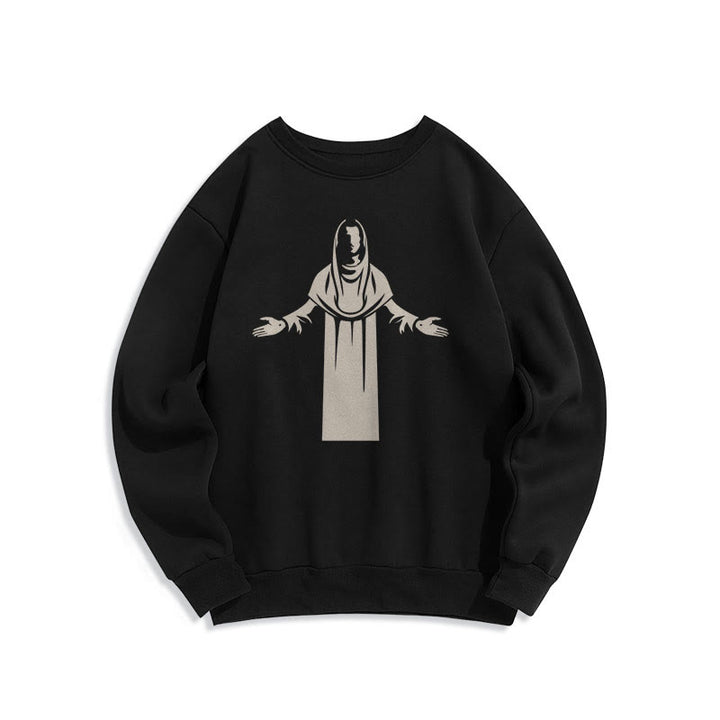 Christianartworkshop Classic Style Saint Figure Hands Open Praying Fleece Lined Polyester Sweatshirt - Black - 2XL - image 5