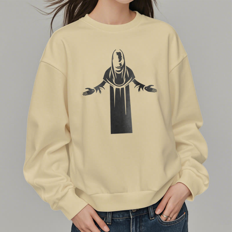 Christianartworkshop Classic Style Saint Figure Hands Open Praying Fleece Lined Polyester Sweatshirt - image 1