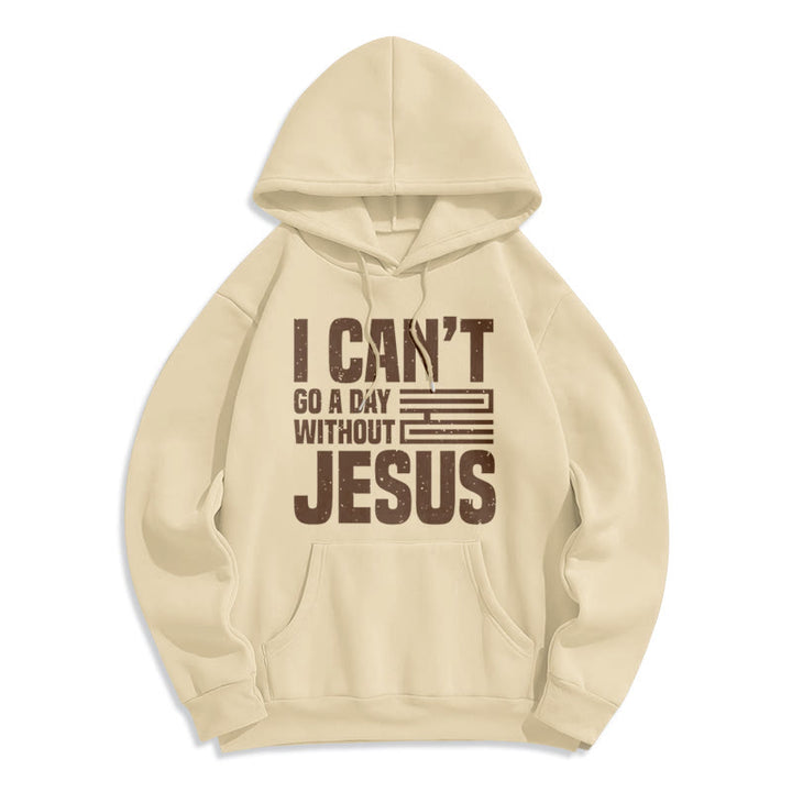 Christianartworkshop Classic Style I Can't Go A Day Without Jesus Fleece Lined Polyester Hoodie - Beige - 2XL - image 10