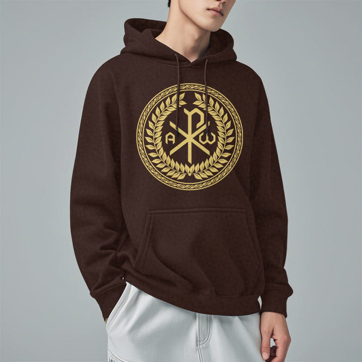 Christianartworkshop Classic Style Sacred Chi-rho Emblem Laurel Wreath Fleece Lined Polyester Hoodie - image 18