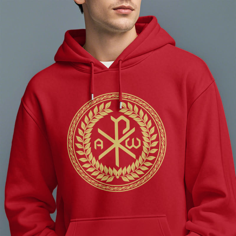 Christianartworkshop Classic Style Sacred Chi-rho Emblem Laurel Wreath Fleece Lined Polyester Hoodie - image 38