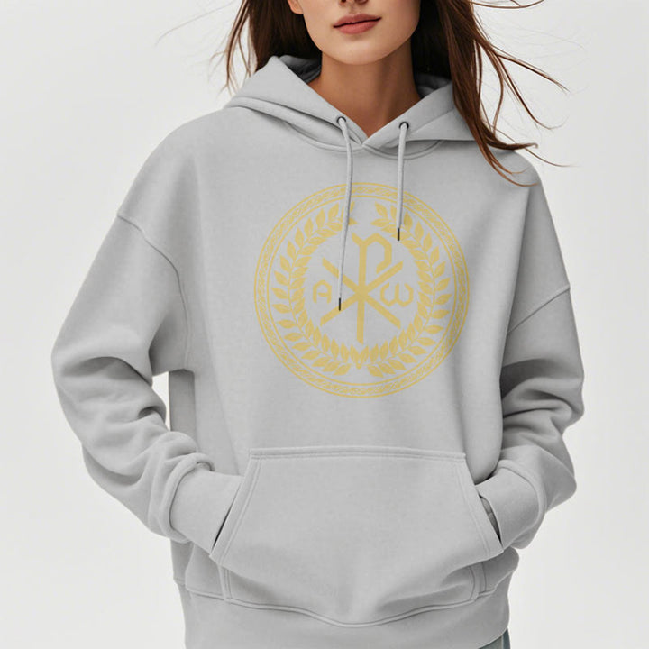 Christianartworkshop Classic Style Sacred Chi-rho Emblem Laurel Wreath Fleece Lined Polyester Hoodie - image 32