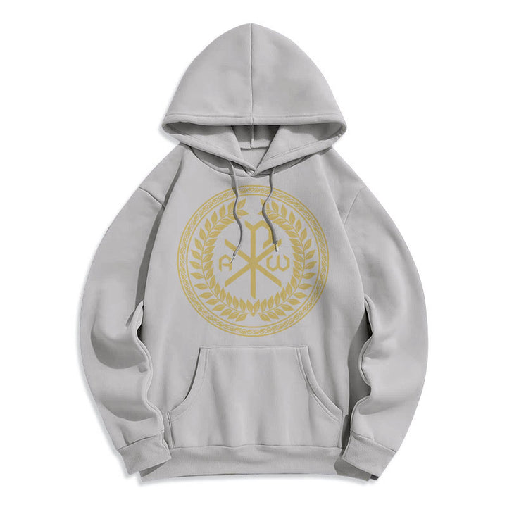 Christianartworkshop Classic Style Sacred Chi-rho Emblem Laurel Wreath Fleece Lined Polyester Hoodie - Grey - 2XL - image 30