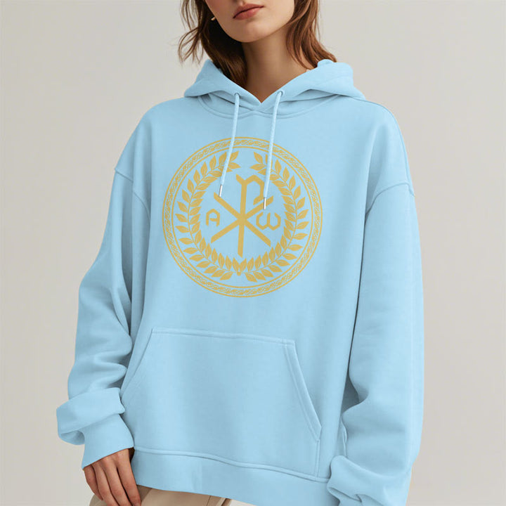 Christianartworkshop Classic Style Sacred Chi-rho Emblem Laurel Wreath Fleece Lined Polyester Hoodie - image 28