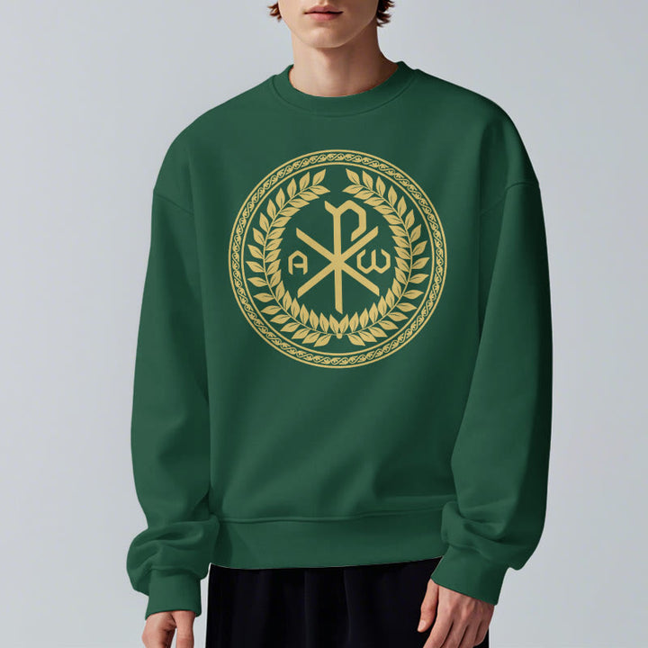 Christianartworkshop Classic Style Sacred Chi-rho Emblem Laurel Wreath Fleece Lined Polyester Sweatshirt - image 23