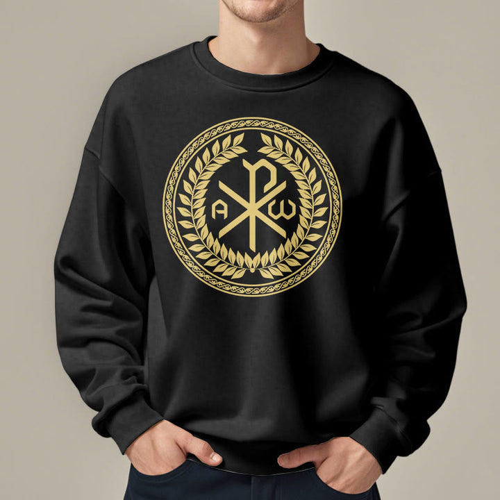 Christianartworkshop Classic Style Sacred Chi-rho Emblem Laurel Wreath Fleece Lined Polyester Sweatshirt - image 1