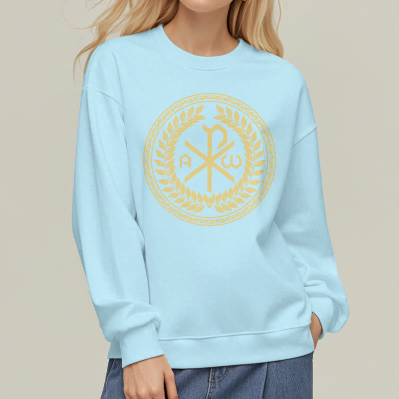 Christianartworkshop Classic Style Sacred Chi-rho Emblem Laurel Wreath Fleece Lined Polyester Sweatshirt - image 27