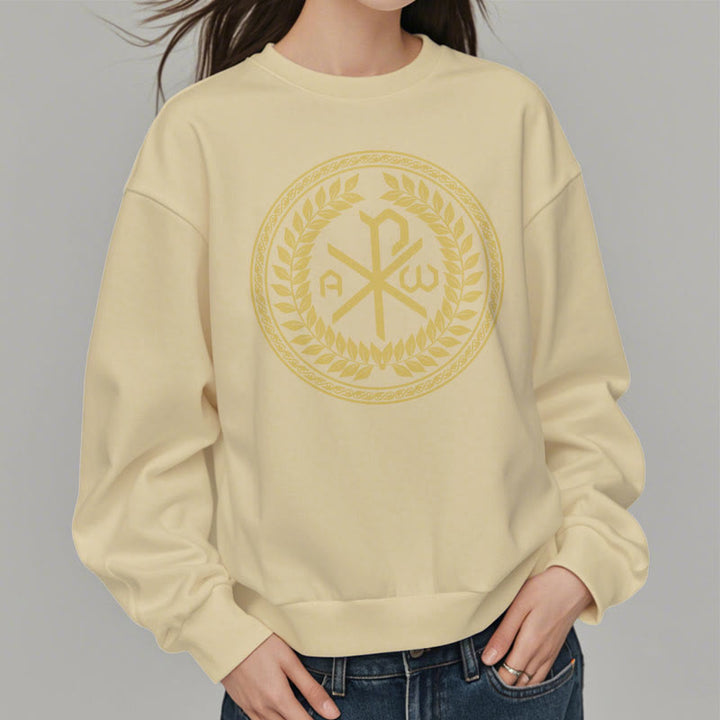Christianartworkshop Classic Style Sacred Chi-rho Emblem Laurel Wreath Fleece Lined Polyester Sweatshirt - image 12