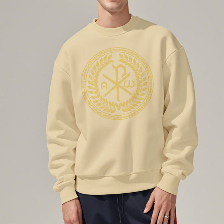 Christianartworkshop Classic Style Sacred Chi-rho Emblem Laurel Wreath Fleece Lined Polyester Sweatshirt - image 13