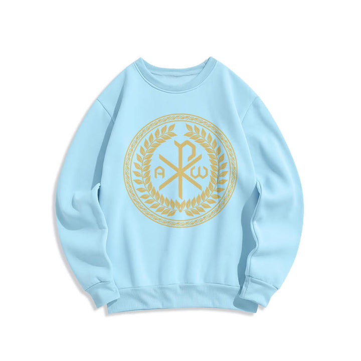 Christianartworkshop Classic Style Sacred Chi-rho Emblem Laurel Wreath Fleece Lined Polyester Sweatshirt - Blue - 2XL - image 25