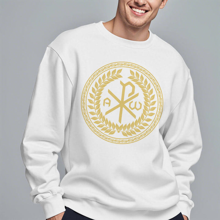 Christianartworkshop Classic Style Sacred Chi-rho Emblem Laurel Wreath Fleece Lined Polyester Sweatshirt - image 8