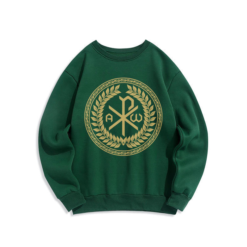 Christianartworkshop Classic Style Sacred Chi-rho Emblem Laurel Wreath Fleece Lined Polyester Sweatshirt - Green - 2XL - image 20