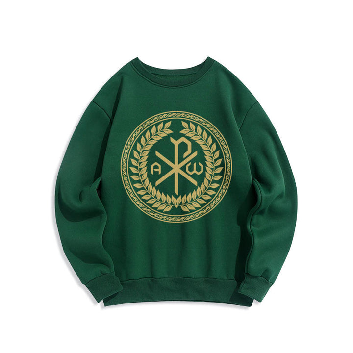 Christianartworkshop Classic Style Sacred Chi-rho Emblem Laurel Wreath Fleece Lined Polyester Sweatshirt - Green - 2XL - image 20
