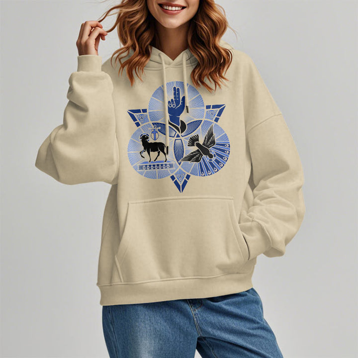 Christianartworkshop Modern Style St. Benedict Lamb Of God Dove Fleece Lined Polyester Hoodie - image 12