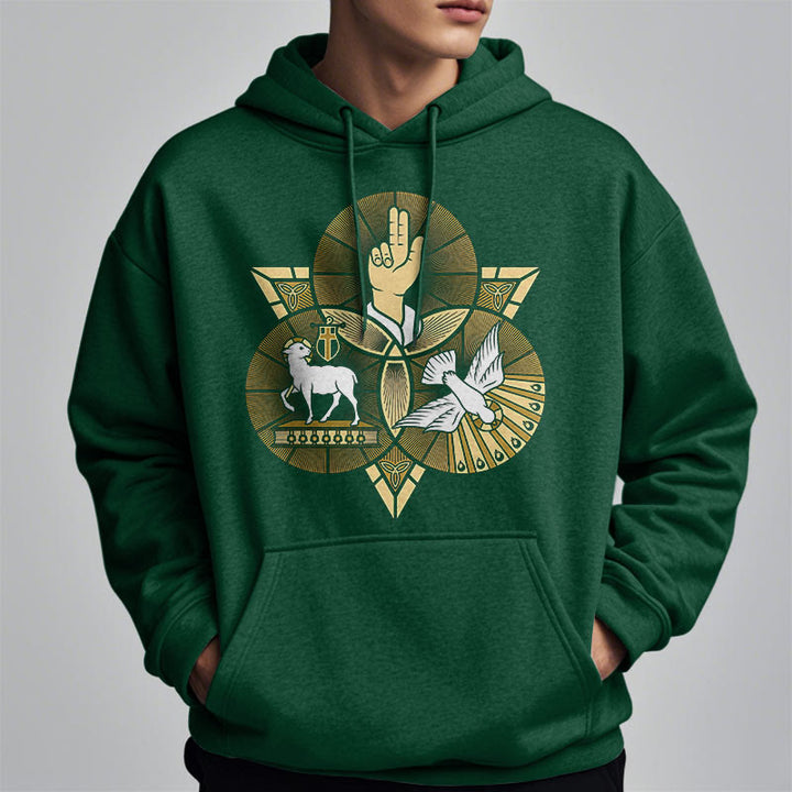 Christianartworkshop Modern Style St. Benedict Lamb Of God Dove Fleece Lined Polyester Hoodie - image 23