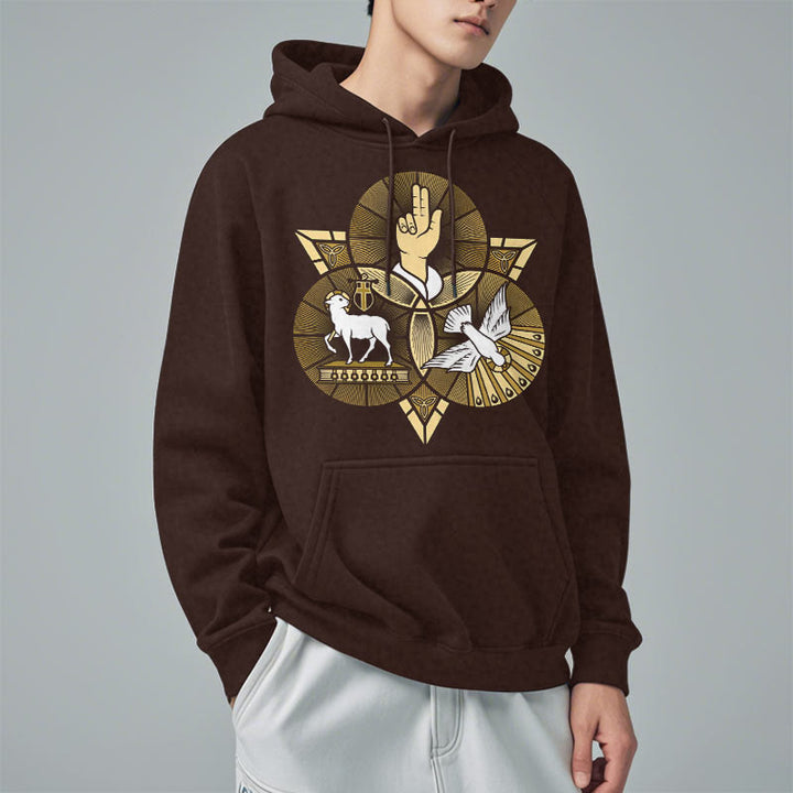 Christianartworkshop Modern Style St. Benedict Lamb Of God Dove Fleece Lined Polyester Hoodie - image 17