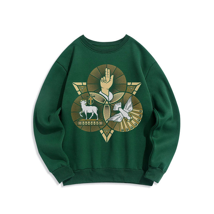 Christianartworkshop Modern Style St. Benedict Lamb Of God Dove Fleece Lined Polyester Sweatshirt - Green - 2XL - image 20