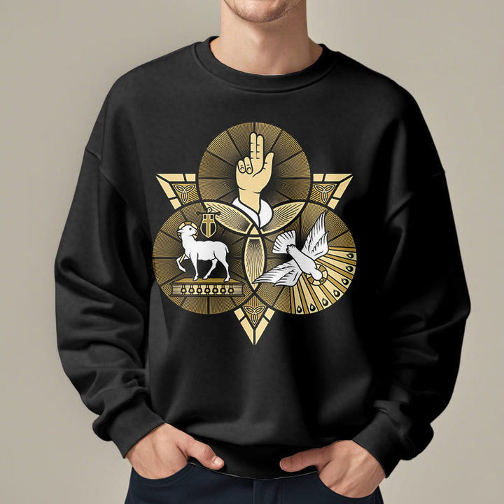 Christianartworkshop Modern Style St. Benedict Lamb Of God Dove Fleece Lined Polyester Sweatshirt - image 1