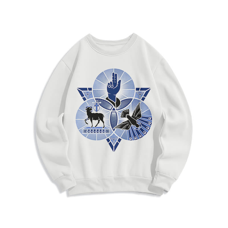 Christianartworkshop Modern Style St. Benedict Lamb Of God Dove Fleece Lined Polyester Sweatshirt - White - 2XL - image 5