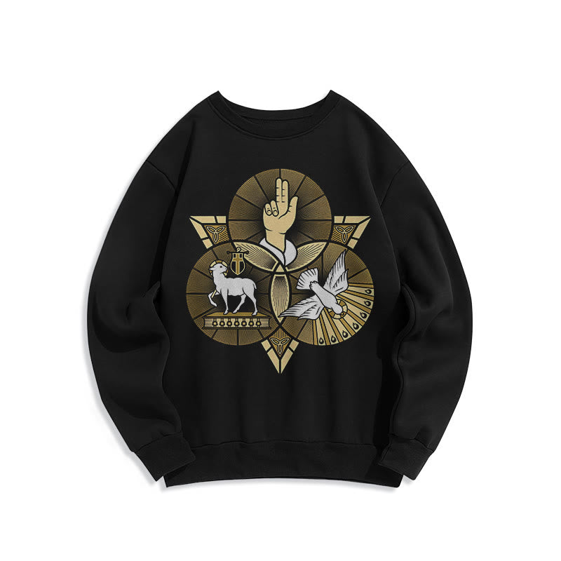 Christianartworkshop Modern Style St. Benedict Lamb Of God Dove Fleece Lined Polyester Sweatshirt - Black - 2XL - image 0