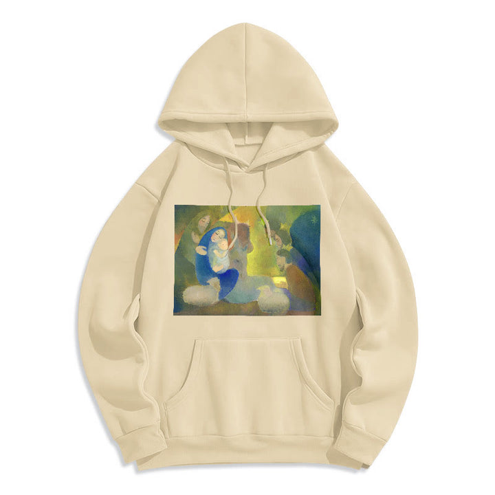 Christianartworkshop Classic Colored Style Nativity Scene Holy Night Fleece Lined Polyester Hoodie - Beige - 2XL - image 10